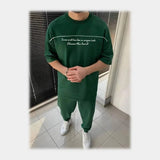 طقم تيشيرت وبنطلون رجالي زيتي من فور براذرز