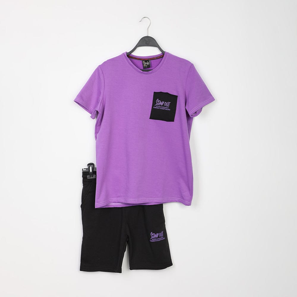 ترنج قطعتين تيشرت نص كم وشورت رجالي قطن ليكرا الوان متعددة صيفي من ازياء -pop-27