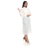 فستان باكمام طويله حريمي قطن ليكرا ابيض جميع المواسم من ازياء -3133-white