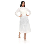 فستان باكمام طويله حريمي قطن ليكرا ابيض جميع المواسم من ازياء -3133-white