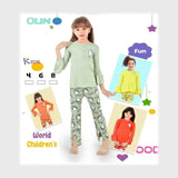 طقم بناتي قطعتين اولادي محير قطن مخلوط الوان متعدده شتوي من ايه ال واي - 7022