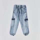 بنطلون اديداس باجي استك اولادي من سن 6 سنين ل 12 سنه بوي فريند تلبيس واسع جميع المواسم جينز فاتح من الأنطوني جينز - 3058-light