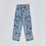 بنطلون 4 جيب نفخ اولادي من سن 6 سنين ل 12 سنه بوي فريند تلبيس واسع جميع المواسم جينزغامق من الأنطوني جينز - 3018-light