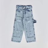 بنطلون تقطيع حزام اولادي من سن 6 سنين ل 12 سنه بوي فريند تلبيس واسع جميع المواسم جينز فاتح من الأنطوني جينز - 3036-light