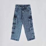 بنطلون 4 جيب شراشيب بناتي من سن 6 سنين ل 12 سنه بوي فريند تلبيس واسع جميع المواسم جينزغامق من الأنطوني جينز - 4014-dark