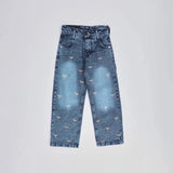 بنطلون فيونكه بناتي من سن 6 سنين ل 12 سنه بوي فريند تلبيس واسع جميع المواسم جينزغامق من الأنطوني جينز - 4042