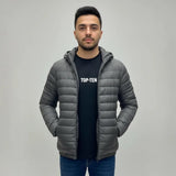 جاكيت بامب بكابيشوه ووتر بروف رجالي سوفت رمادي غامق شتوي من كيه اتش ال - Pump-DG