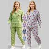 بيجامة بزراير مطبوع قطعتين حريمي فايبر لوكس مستورد تقيل الوان متعدده شتوي من ايه ال واي - 218