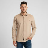 قميص مضلع ساده رجالي قطيفه بيج شتوي من اس كيه اتش - 112893-BJ