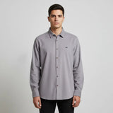 قميص مضلع ساده رجالي قطيفه رمادي شتوي من اس كيه اتش - 112893-GY