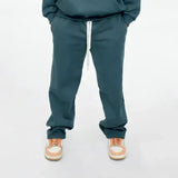 بنطلون وايد ليج ساده للجنسين قطن اسفنجي بترولي جميع المواسم من اتش - Pant-Petrol