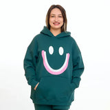 سويتشيرت هودي مطبوع حريمى قطن اسفنجي اخضر شتوي من اتش - smile-Green
