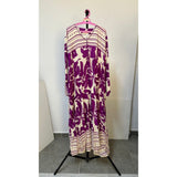 Fostan Printed Long Sleeves Long Dress for Women, Viscose Cotton - Purple