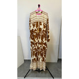 Fostan Printed Long Sleeves Long Dress for Women, Viscose Cotton - Havan