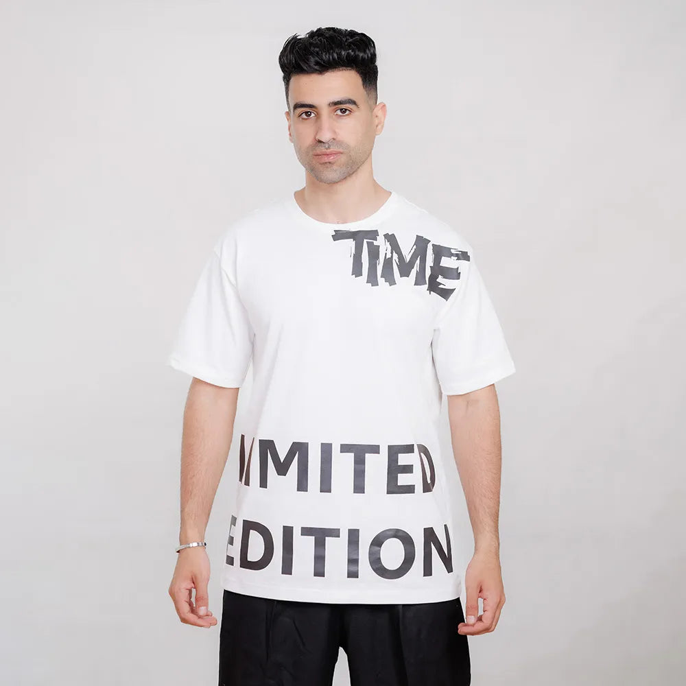 تيشيرت مطبوع time رجالى بوليفار ريلاكسيد ابيض صيفى من مودرن اوتفيت - 2815-WH