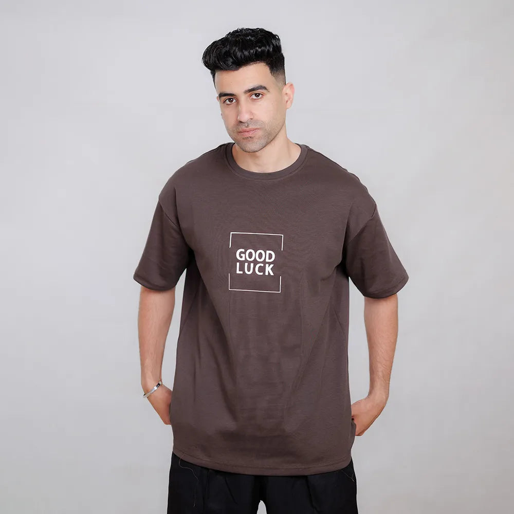 تيشيرت اوفر سايز مطبوع good رجالى انتر بوي بنى صيفى من مودرن اوتفيت - 2820-BR