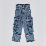 بنطلون 4 جيب نفخ اولادي من سن 6 سنين ل 12 سنه بوي فريند تلبيس واسع جميع المواسم جينز فاتح من الأنطوني جينز - 3018-dark