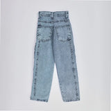 بنطلون 4 جيب نفخ اولادي من سن 6 سنين ل 12 سنه بوي فريند تلبيس واسع جميع المواسم جينزغامق من الأنطوني جينز - 3018-light