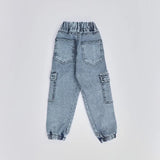 بنطلون باجي استك اولادي من سن 6 سنين ل 12 سنه بوي فريند تلبيس واسع جميع المواسم جينز فاتح من الأنطوني جينز - 3025-light