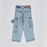 بنطلون تقطيع حزام اولادي من سن 6 سنين ل 12 سنه بوي فريند تلبيس واسع جميع المواسم جينز فاتح من الأنطوني جينز - 3036-light