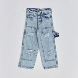 بنطلون تقطيع حزام اولادي من سن 6 سنين ل 12 سنه بوي فريند تلبيس واسع جميع المواسم جينز فاتح من الأنطوني جينز - 3036-light