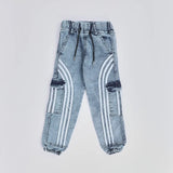 بنطلون اديداس باجي استك اولادي من سن 6 سنين ل 12 سنه بوي فريند تلبيس واسع جميع المواسم جينز فاتح من الأنطوني جينز - 3058-light