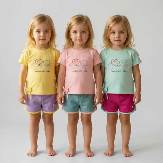 طقم خروج مطبوع قطعتين بناتى سمر ملتون قطن الوان متعددة صيفي من لارك ارت - 4002