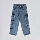 بنطلون 4 جيب شراشيب بناتي من سن 6 سنين ل 12 سنه بوي فريند تلبيس واسع جميع المواسم جينزغامق من الأنطوني جينز - 4014-dark