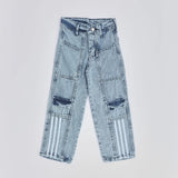 بنطلون اديداس باجي بناتي من سن 6 سنين ل 12 سنه بوي فريند تلبيس واسع جميع المواسم جينز فاتح من الأنطوني جينز - 4029-light