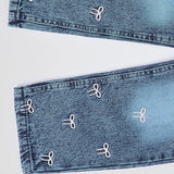 بنطلون فيونكه بناتي من سن 6 سنين ل 12 سنه بوي فريند تلبيس واسع جميع المواسم جينزغامق من الأنطوني جينز - 4042