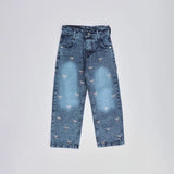 بنطلون فيونكه بناتي من سن 6 سنين ل 12 سنه بوي فريند تلبيس واسع جميع المواسم جينزغامق من الأنطوني جينز - 4042