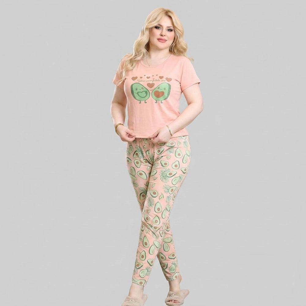 بيجامه مطبوعه رسومات حريمى شعيرات ليكرا الوان متعددة صيفى من جاهز - 4170-75