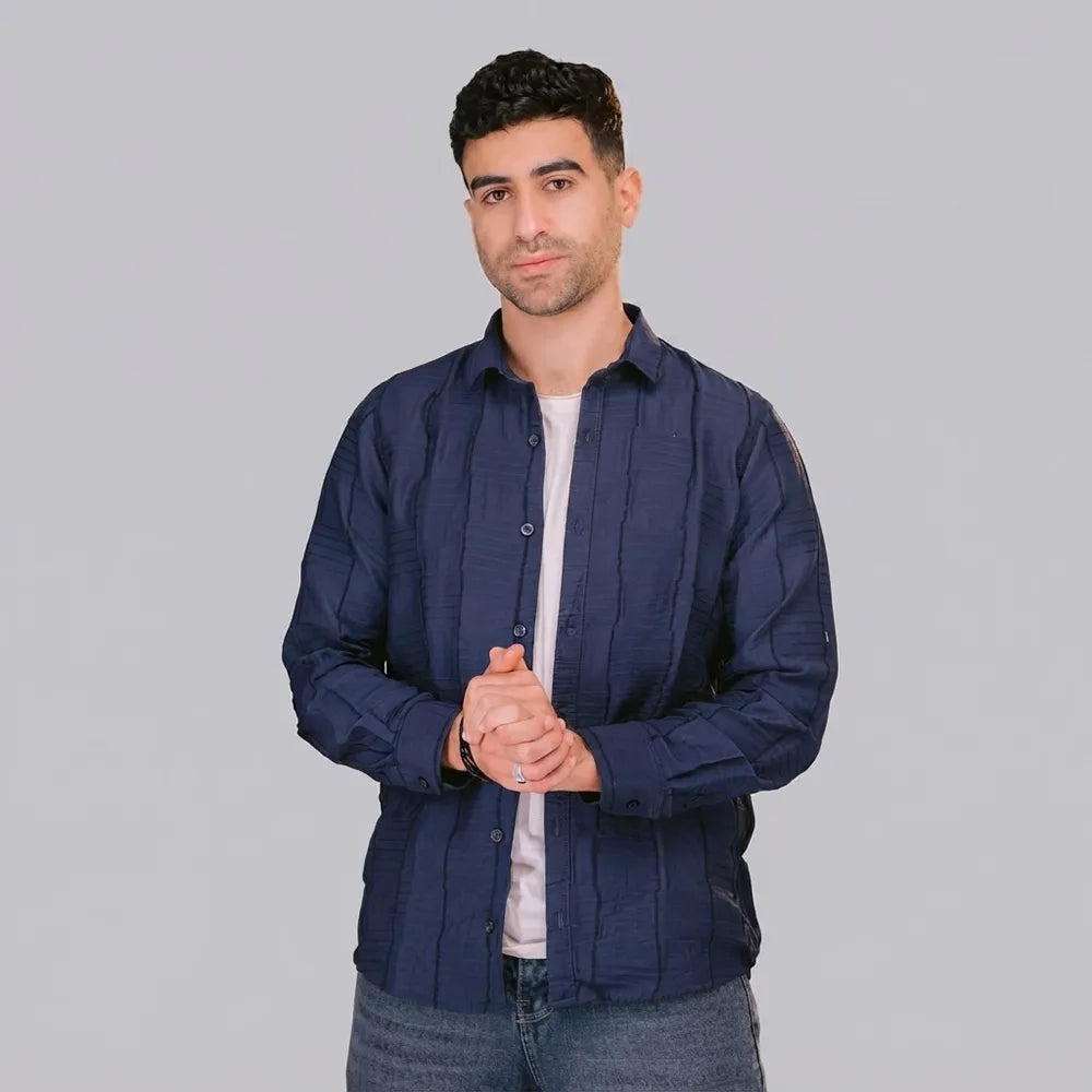 قميص كم بجيب رجالى كرنكل كحلي صيفى من مودرن اوتفيت - 419-NV