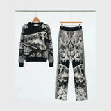 طقم تريكو مطبوع حريمي تريكو الوان متعددة شتوي من إم كيه إم فاشون - 4600