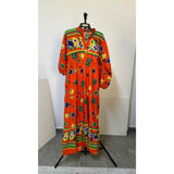 Orkida Printed Long Sleeves Long Dress for Women, Polyester - Orange
