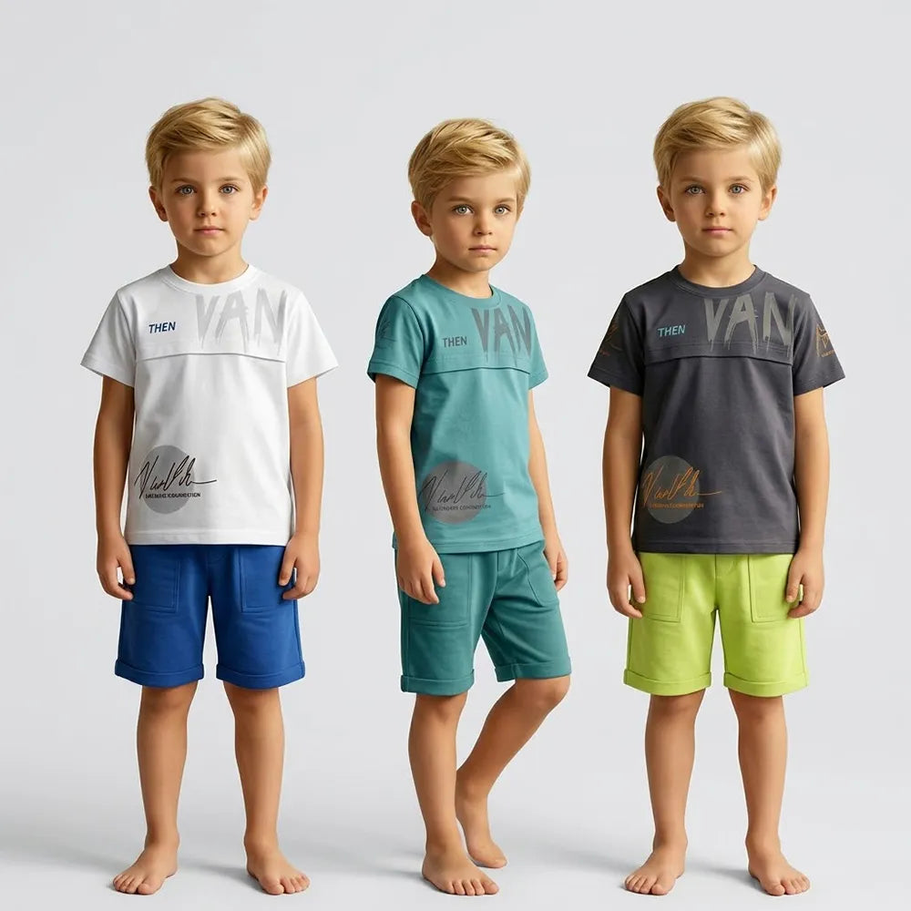 طقم خروج قطعتين مطبوع اولادى سمر ملتون قطن الوان متعددة صيفى من لارك ارت - 5016