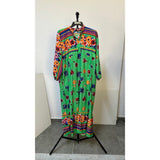 Orkida Printed Long Sleeves Long Dress for Women, Polyester - Turquoise