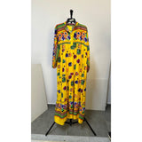 Orkida Printed Long Sleeves Long Dress for Women, Polyester - Yellow