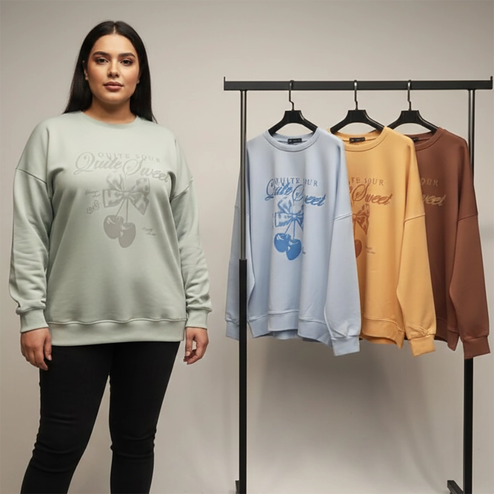 سويتشيرت راوند مطبوع حريمى قطن 90% ليكرا 10% الوان متعددة شتوي من دبيو بي - 5670