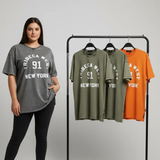 تيشرت اوفر سايز مطبوع حريمى قطن 100% الوان متعددة شتوي من دبيو بي - 5674