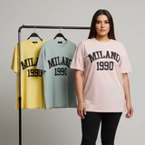 تيشرت اوفر سايز مطبوع حريمى قطن 100% الوان متعددة شتوي من دبيو بي - 5677