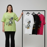 تيشرت اوفر سايز مطبوع حريمى قطن 100% الوان متعددة شتوي من دبيو بي - 5681