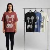 تيشرت اوفر سايز مطبوع حريمى قطن 100% الوان متعددة شتوي من دبيو بي - 5684