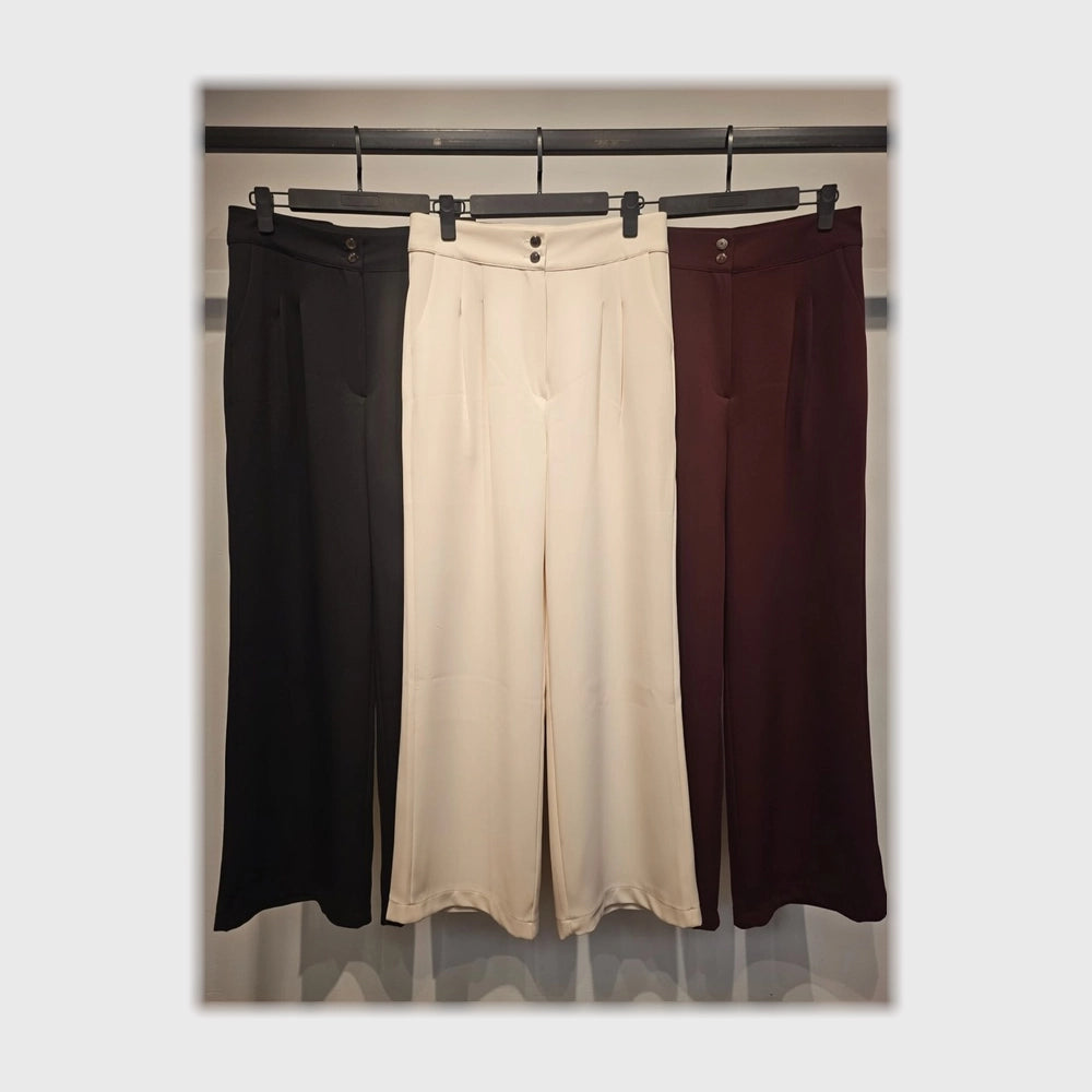 بنطلون وايد ليج كمر ساده حريمى قطن 65 بولي 37 الوان متعددة شتوي من دبيو بي - 5694