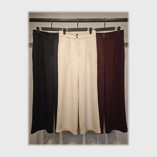 بنطلون وايد ليج كمر ساده حريمى قطن 65 بولي 37 الوان متعددة شتوي من دبيو بي - 5694