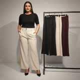 بنطلون وايد ليج كمر ساده حريمى قطن 65 بولي 37 الوان متعددة شتوي من دبيو بي - 5694