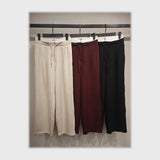 بنطلون وايد ليج كمر برباط حريمى قطن 65 بولي 36 الوان متعددة شتوي من دبيو بي - 5696