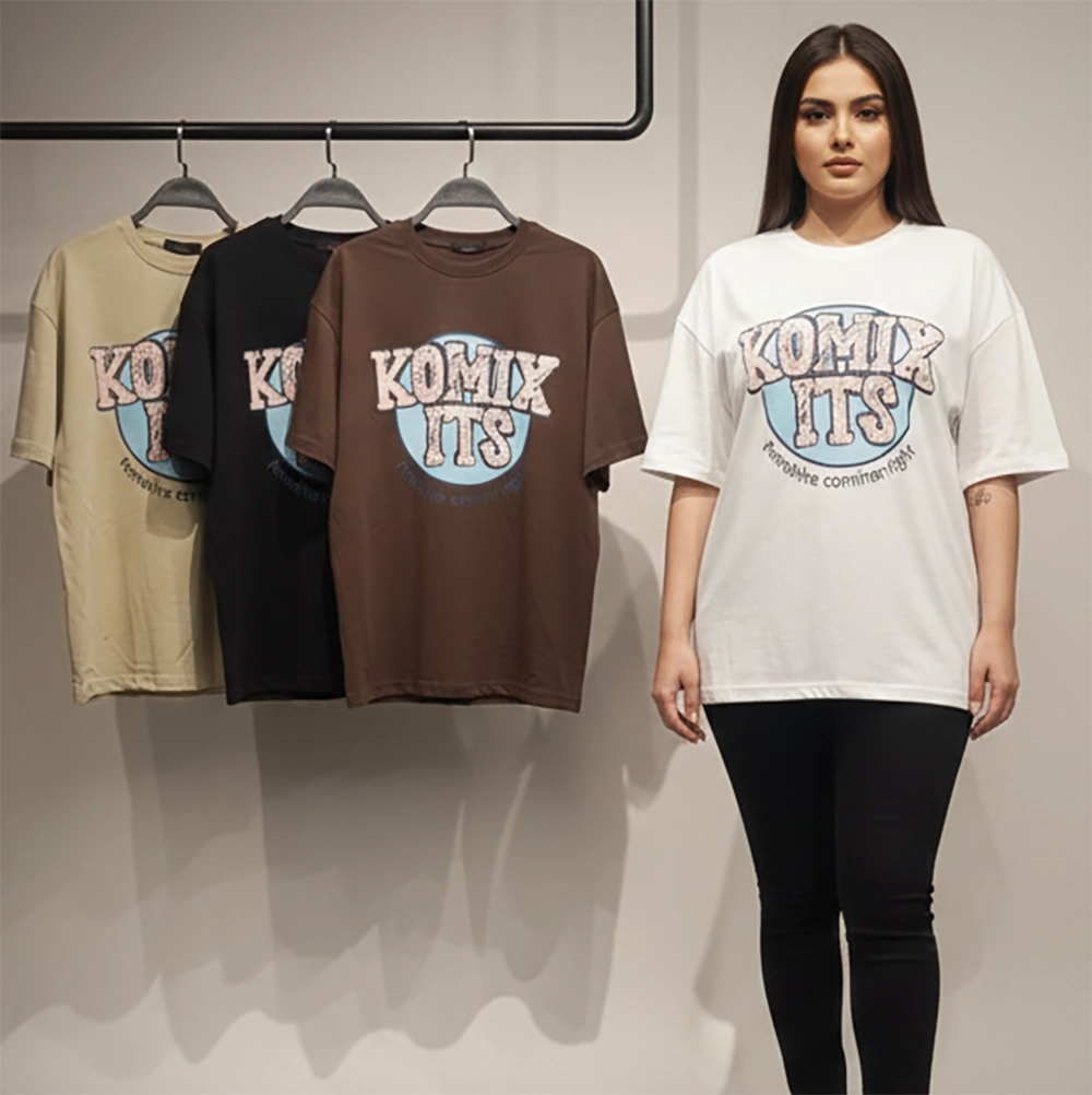 تيشرت اوفر سايز مطبوع حريمى قطن 100% الوان متعددة شتوي من دبيو بي - 5719