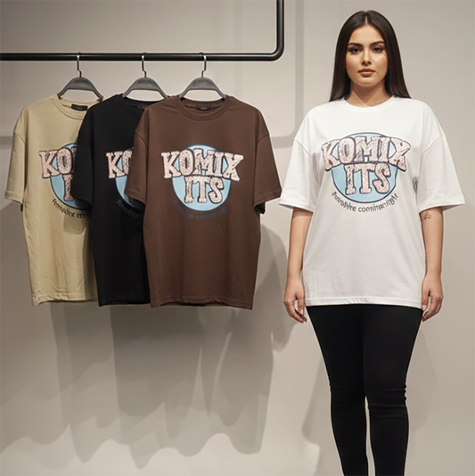 تيشرت اوفر سايز مطبوع حريمى قطن 100% الوان متعددة شتوي من دبيو بي - 5719