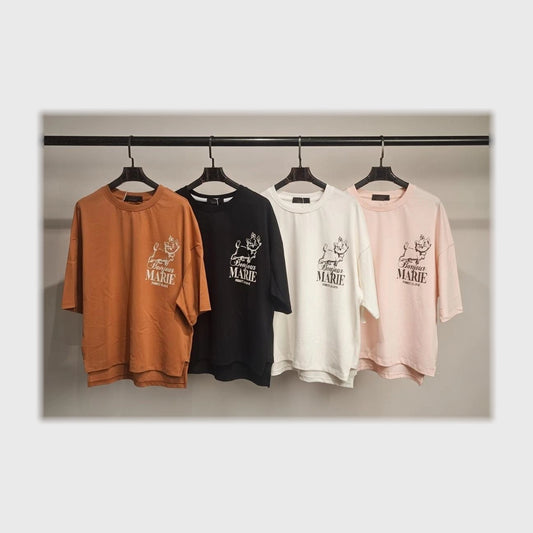 تيشرت اوفر سايز مطبوع حريمى قطن 100% الوان متعددة شتوي من دبيو بي - 5721